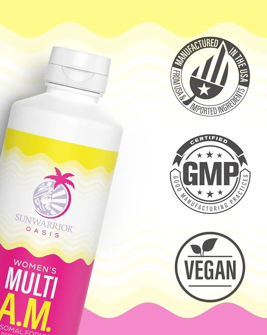 Sunwarrior Multivitamin for Women Liquid Multi Vitamin with B Vitamins D3 Lion’s Mane Ginseng Curcumin Liquid Multi AM for Her Peach Mango (30 Servings