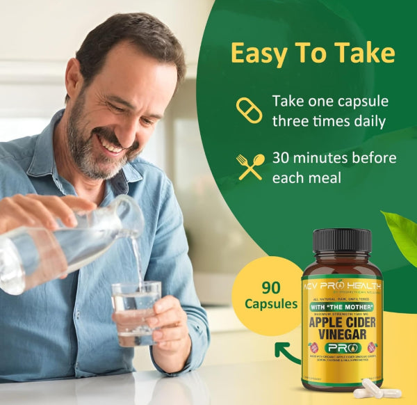 ACV Pro Apple Cider Vinegar Capsules Certified Organic with Mother ACV Pills Detox Cleanse Acid Reflux Relief Support Supplement Ginger Root Cayenne Pepper Powder 90 capsules
