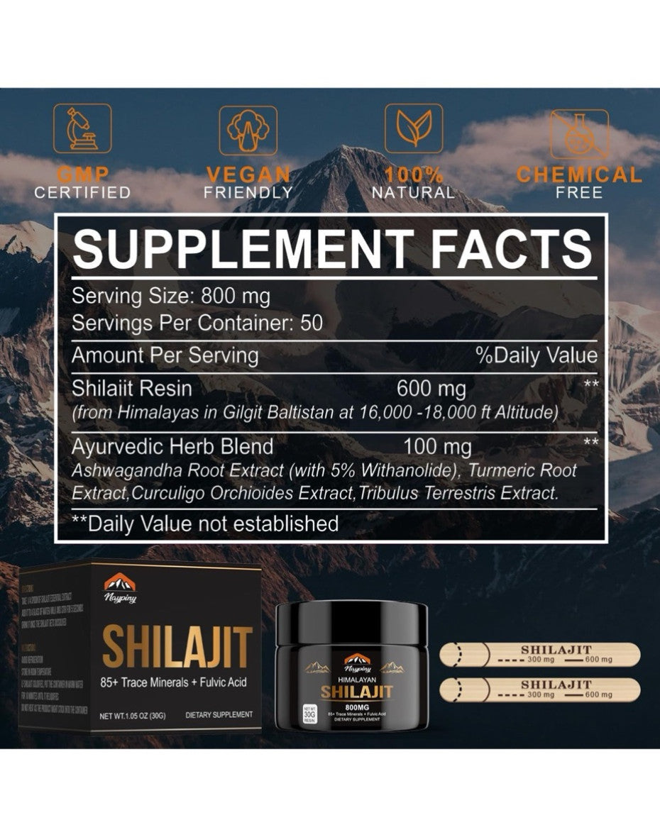 Shilajit Pure Himalayan Organic Resin - 800mg Gold Grade Shilajit Resin with Fulvic Acid & 85+ Trace Minerals Complex for Energy, Strength & Immunity, Shilajit for Men & Women, 800mg