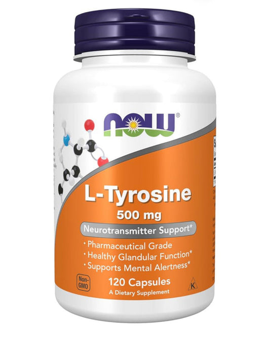 NOW L-Tyrosine 500mg | Supports Mental Alertness & Healthy Glandular Function | Neurotransmitter Support | 120 Capsules
