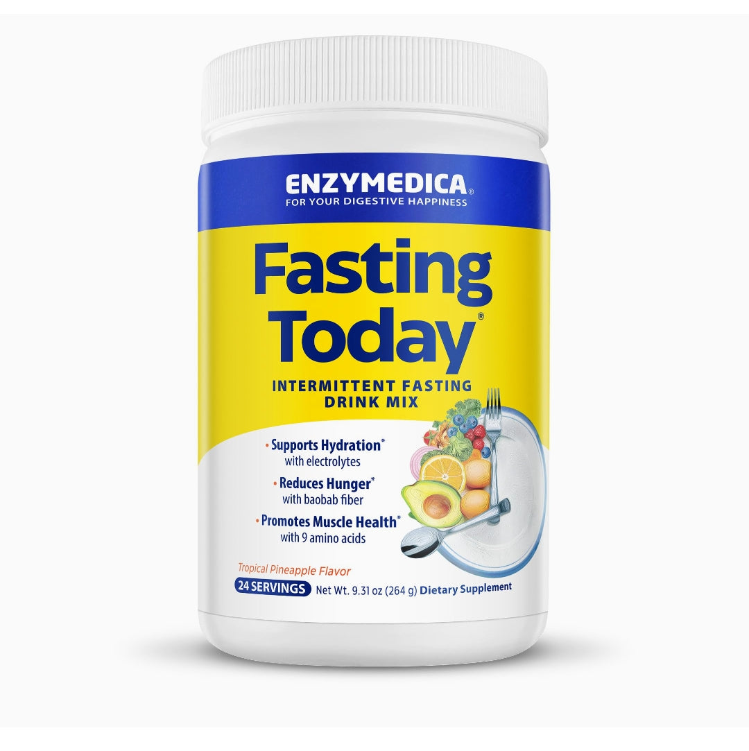 Enzymedica, Fasting Today, Intermittent Fasting Drink Mix with Electrolyte Powder Supplement for Hydration, Appetite and Muscle Health, Keto Friendly, Tropical Pineapple Flavor, 24 Servings