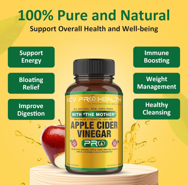 ACV Pro Apple Cider Vinegar Capsules Certified Organic with Mother ACV Pills Detox Cleanse Acid Reflux Relief Support Supplement Ginger Root Cayenne Pepper Powder 90 capsules