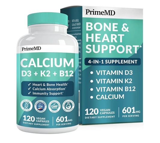 4-in-1 Calcium Supplements for Women and Men – Calcium 600mg with Vitamin D3 K2 5000 IU Supplement for Heart, Bone and Body Defenses – Gluten-Free, Vegan-Friendly (120 ct)