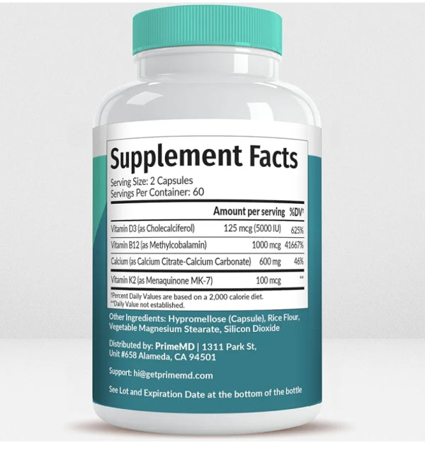 4-in-1 Calcium Supplements for Women and Men – Calcium 600mg with Vitamin D3 K2 5000 IU Supplement for Heart, Bone and Body Defenses – Gluten-Free, Vegan-Friendly (120 ct)