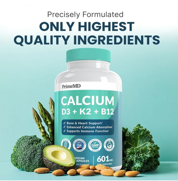 4-in-1 Calcium Supplements for Women and Men – Calcium 600mg with Vitamin D3 K2 5000 IU Supplement for Heart, Bone and Body Defenses – Gluten-Free, Vegan-Friendly (120 ct)