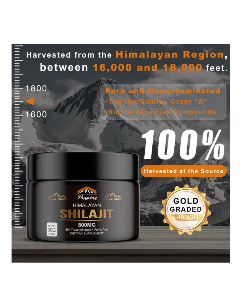 Shilajit Pure Himalayan Organic Resin - 800mg Gold Grade Shilajit Resin with Fulvic Acid & 85+ Trace Minerals Complex for Energy, Strength & Immunity, Shilajit for Men & Women, 800mg